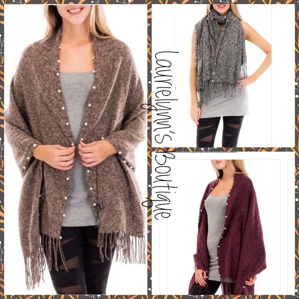 Boutique Grey/Burgundy multi-pigmented chunky knit scarves